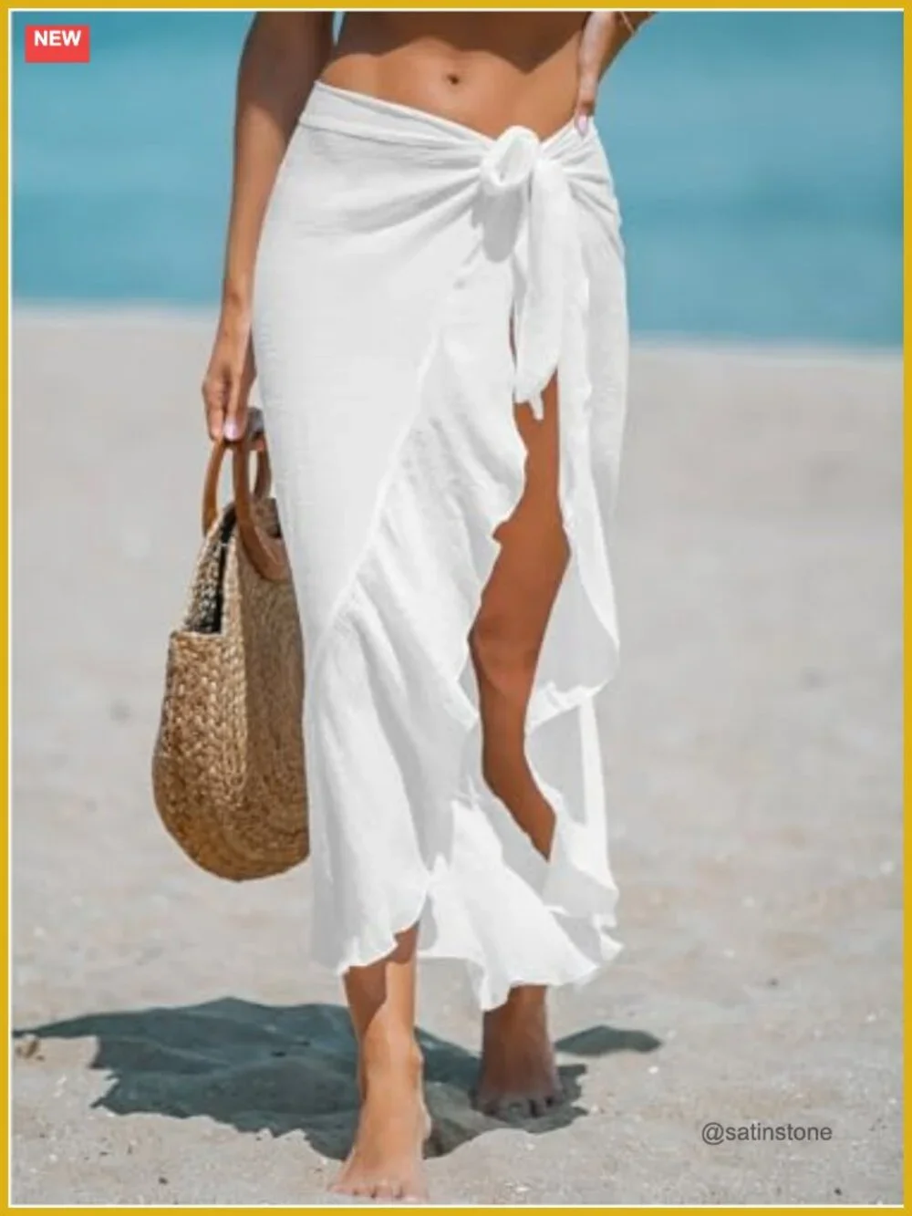 Chiffon Sarong Cover Up Wrap Skirt with Ruffle Trim Beach Swimwear